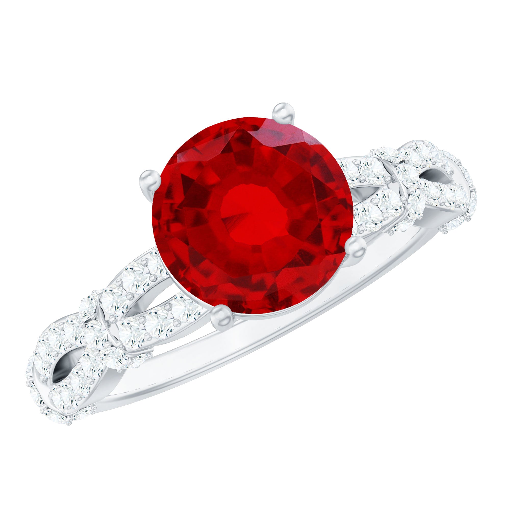 Solitaire Lab Grown Ruby and Diamond Criss Cross Engagement Ring