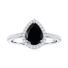 Natural Black Spinel Teardrop Engagement Ring with Diamond Halo AAA - Rosec Jewels