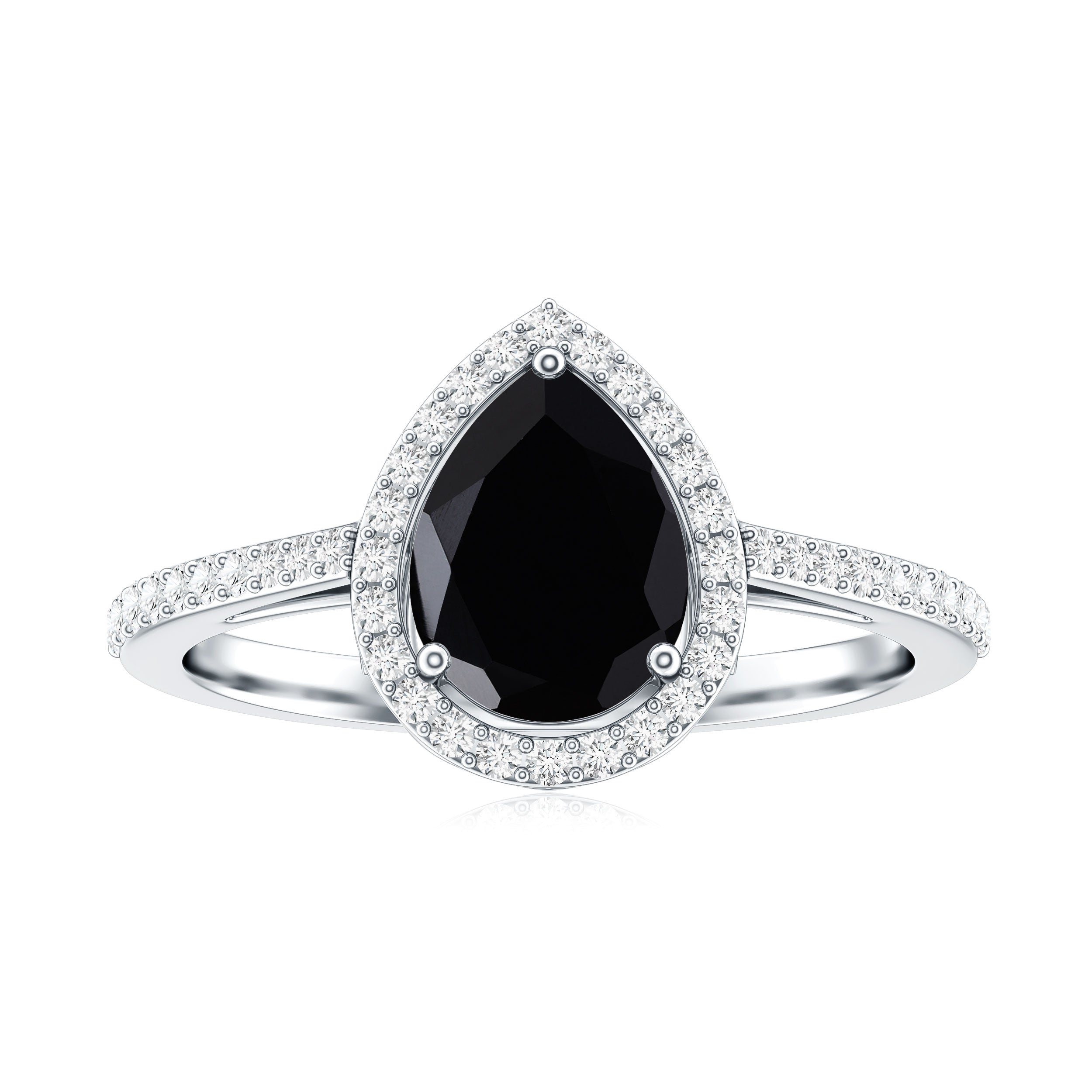 Natural Black Spinel Teardrop Engagement Ring with Diamond Halo AAA - Rosec Jewels