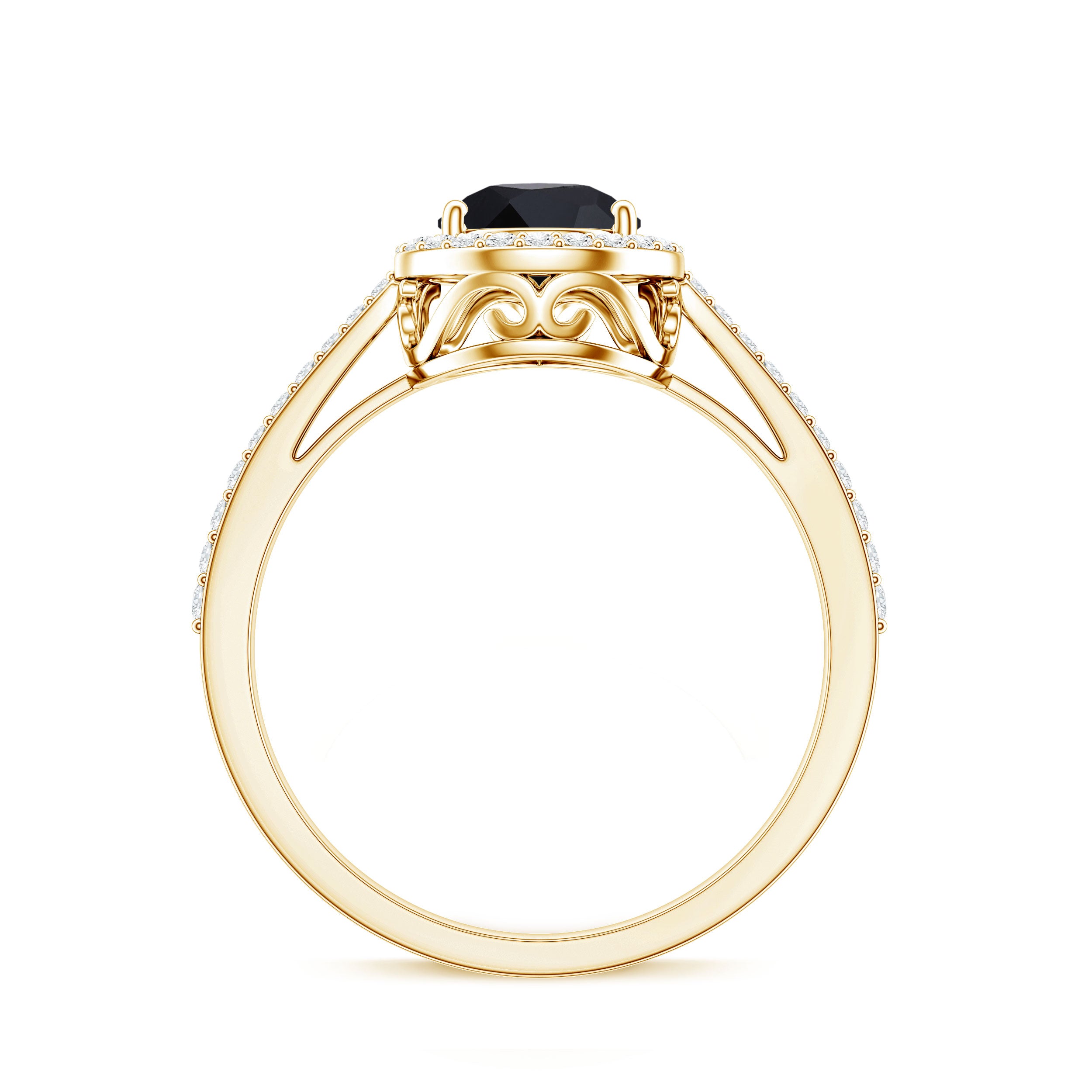 Natural Black Spinel Teardrop Engagement Ring with Diamond Halo AAA - Rosec Jewels