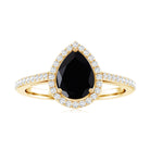 Natural Black Spinel Teardrop Engagement Ring with Diamond Halo AAA - Rosec Jewels