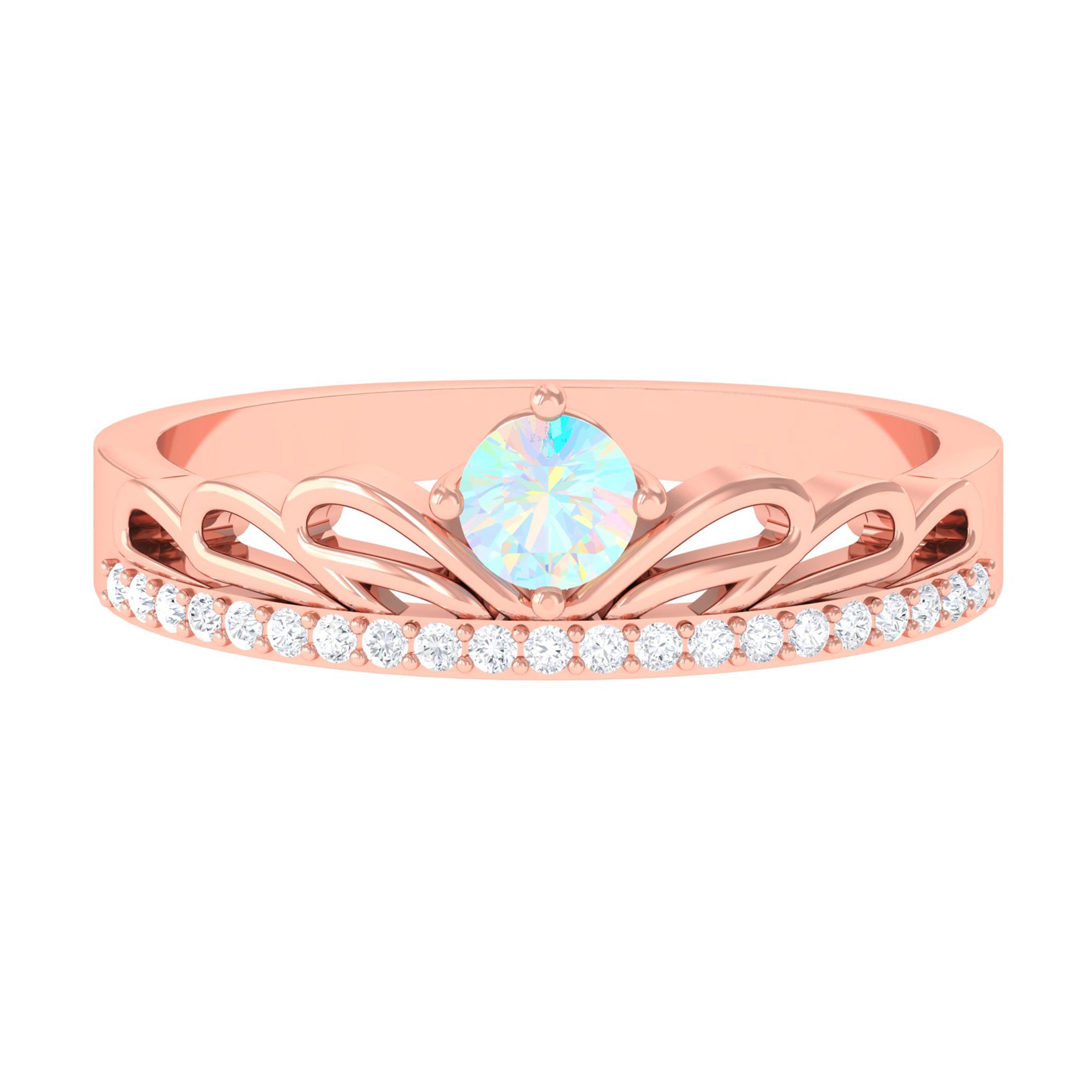 Real Ethiopian Opal and Diamond Crown Band Ring Ethiopian Opal - ( AAA ) - Quality - Rosec Jewels