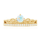 Natural Ethiopian Rainbow Opal Crown Promise Ring with Diamond AAA - Rosec Jewels