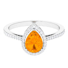 Rosec Jewels-Real 0.6 Carat Fire Opal Teardrop Engagement Ring with Diamond Halo