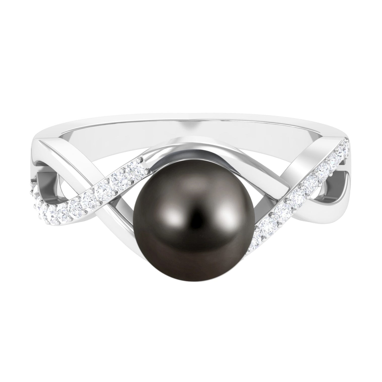 Tahitian Pearl Crossover Diamond Infinity Engagement Ring AAA - Rosec Jewels