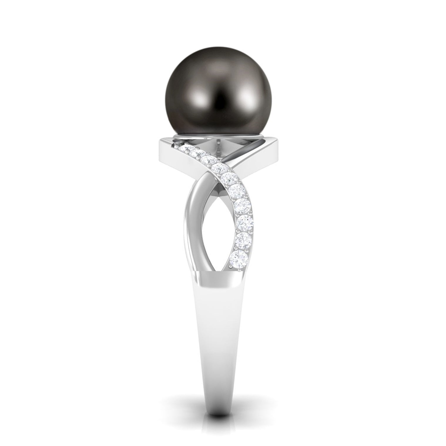 Tahitian Pearl Crossover Diamond Infinity Engagement Ring AAA - Rosec Jewels