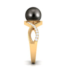Tahitian Pearl Crossover Diamond Infinity Engagement Ring AAA - Rosec Jewels
