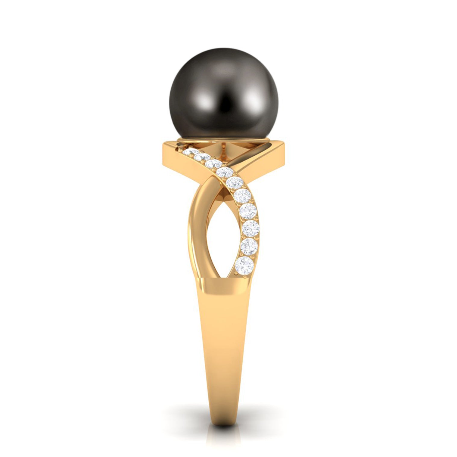 Tahitian Pearl Crossover Diamond Infinity Engagement Ring AAA - Rosec Jewels