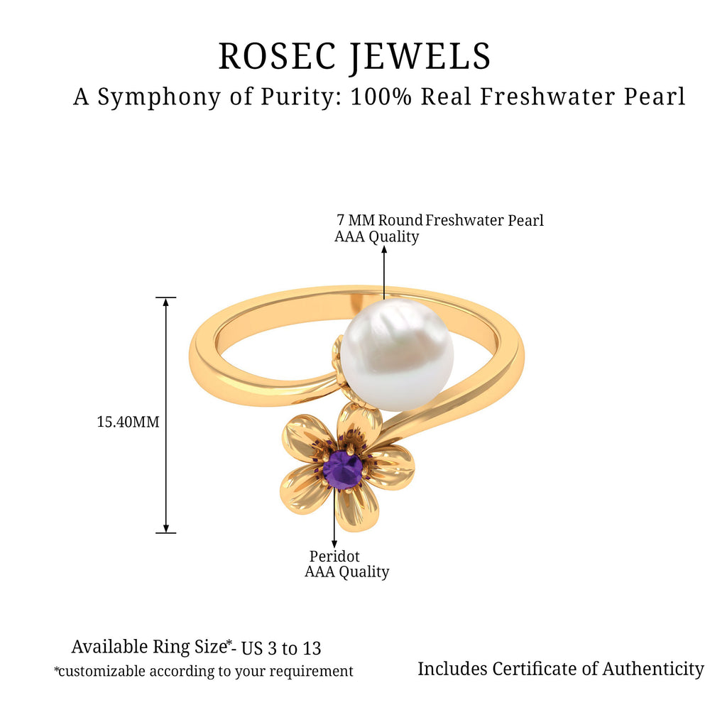 Freshwater Pearl and Amethyst Floral Toi Et Moi Ring Amethyst - ( AAA ) - Quality - Rosec Jewels