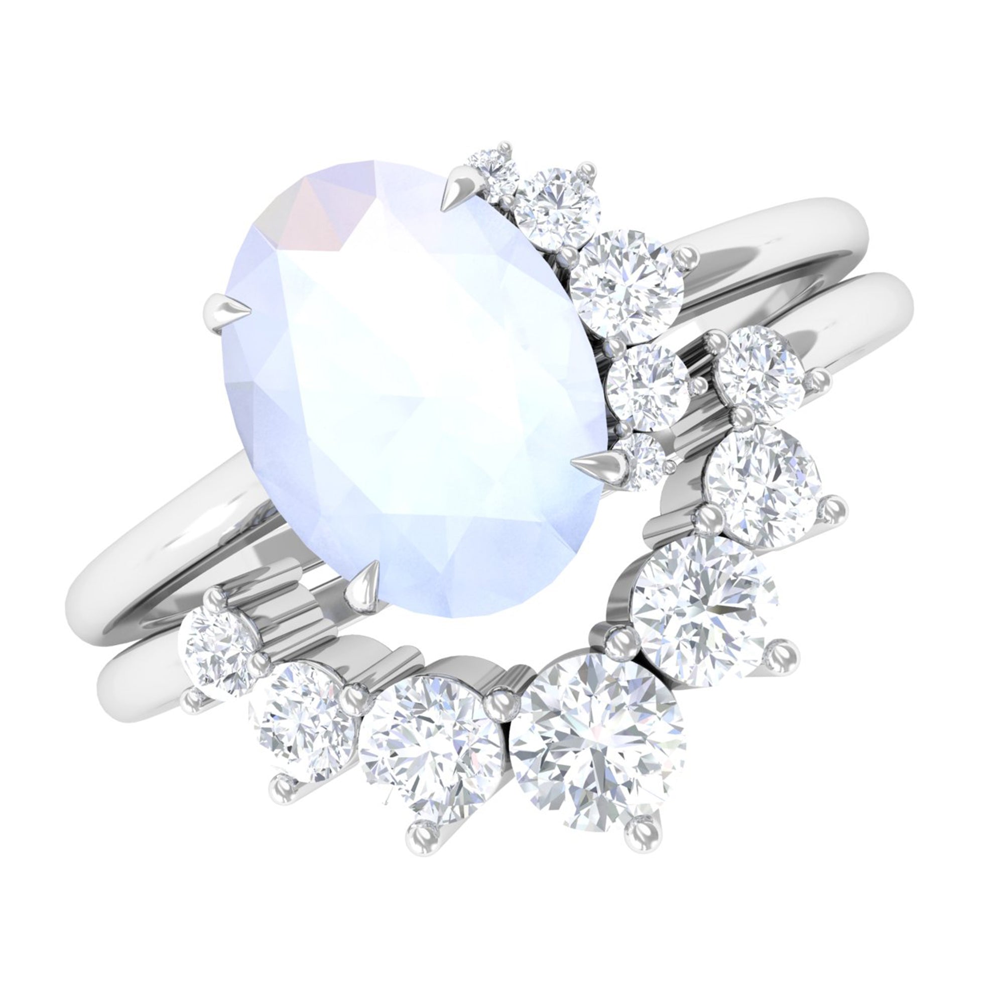 Rosec Jewels-1.25 CT Moonstone and Diamond Engagement Enhancer Ring Set
