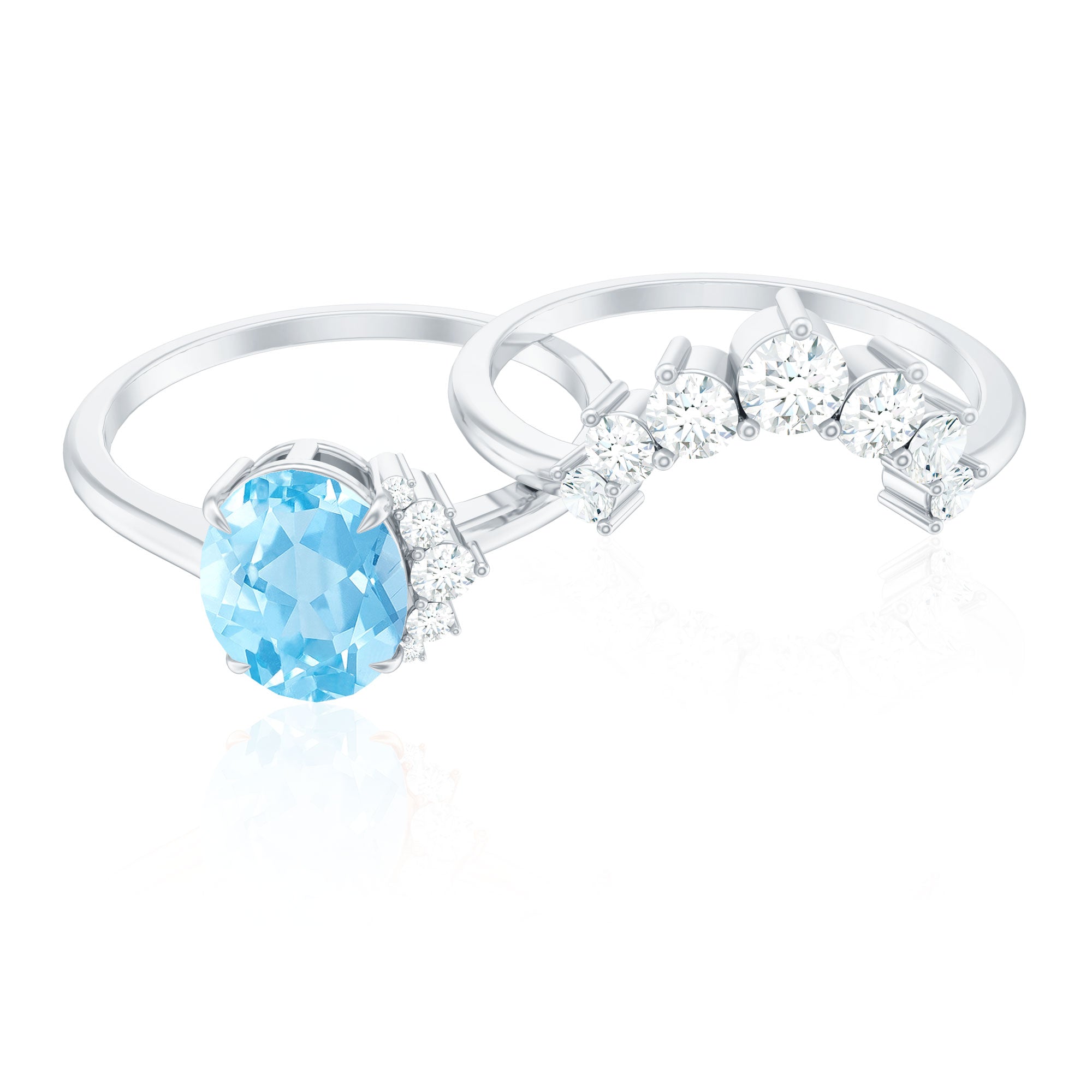 Rosec Jewels-Oval Cut Aquamarine and Diamond Engagement Ring Set