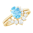 Rosec Jewels-Oval Cut Aquamarine and Diamond Engagement Ring Set