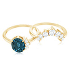 Rosec Jewels-Oval London Blue Topaz and Diamond Designer Ring Set