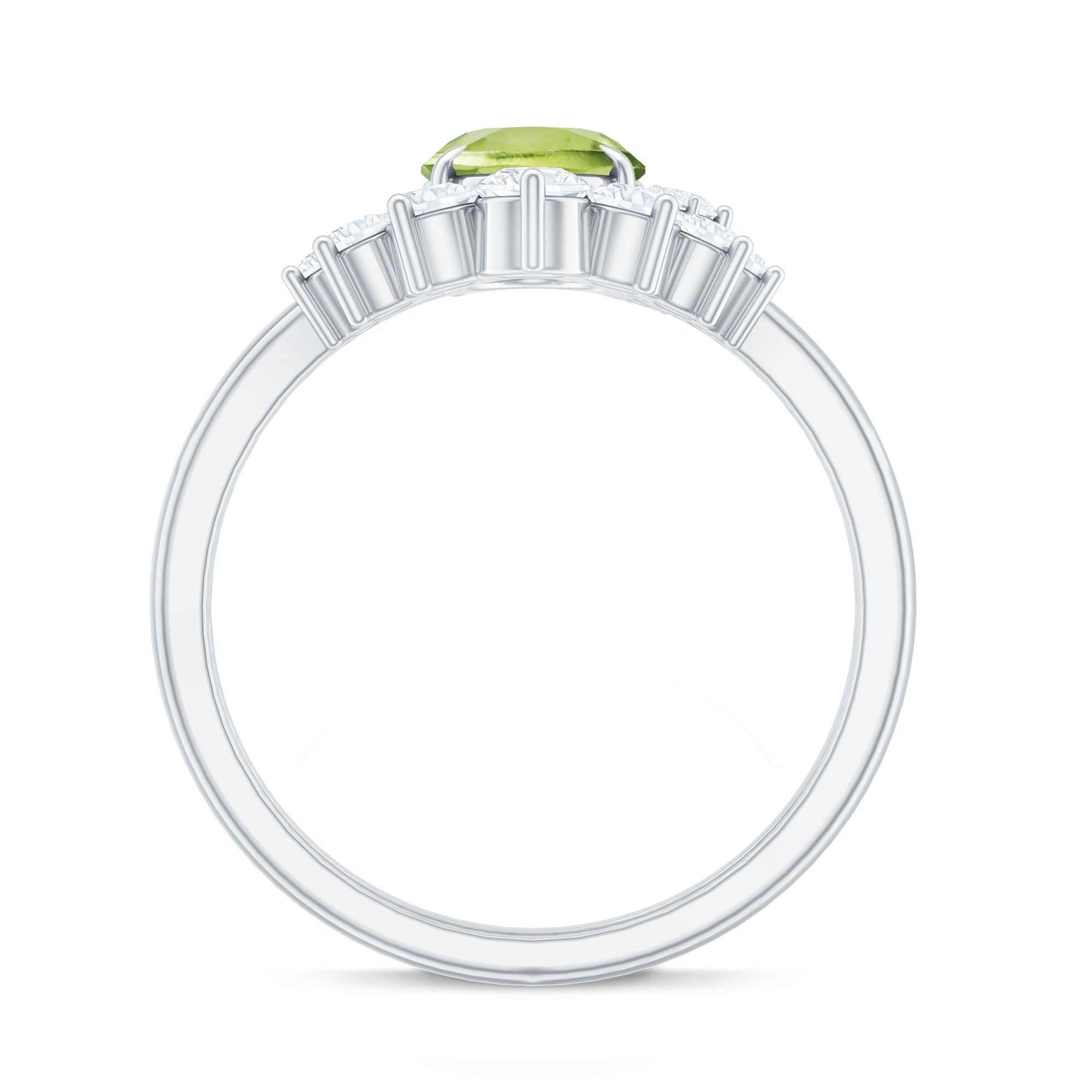 Rosec Jewels-Real 1 Carat Oval Peridot Engagement Ring with Diamond Wedding Band