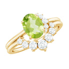 Rosec Jewels-Real 1 Carat Oval Peridot Engagement Ring with Diamond Wedding Band