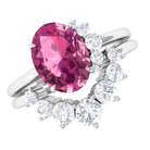 1 Carat Oval Pink Tourmaline and Diamond Wedding Ring Set AAA - Rosec Jewels
