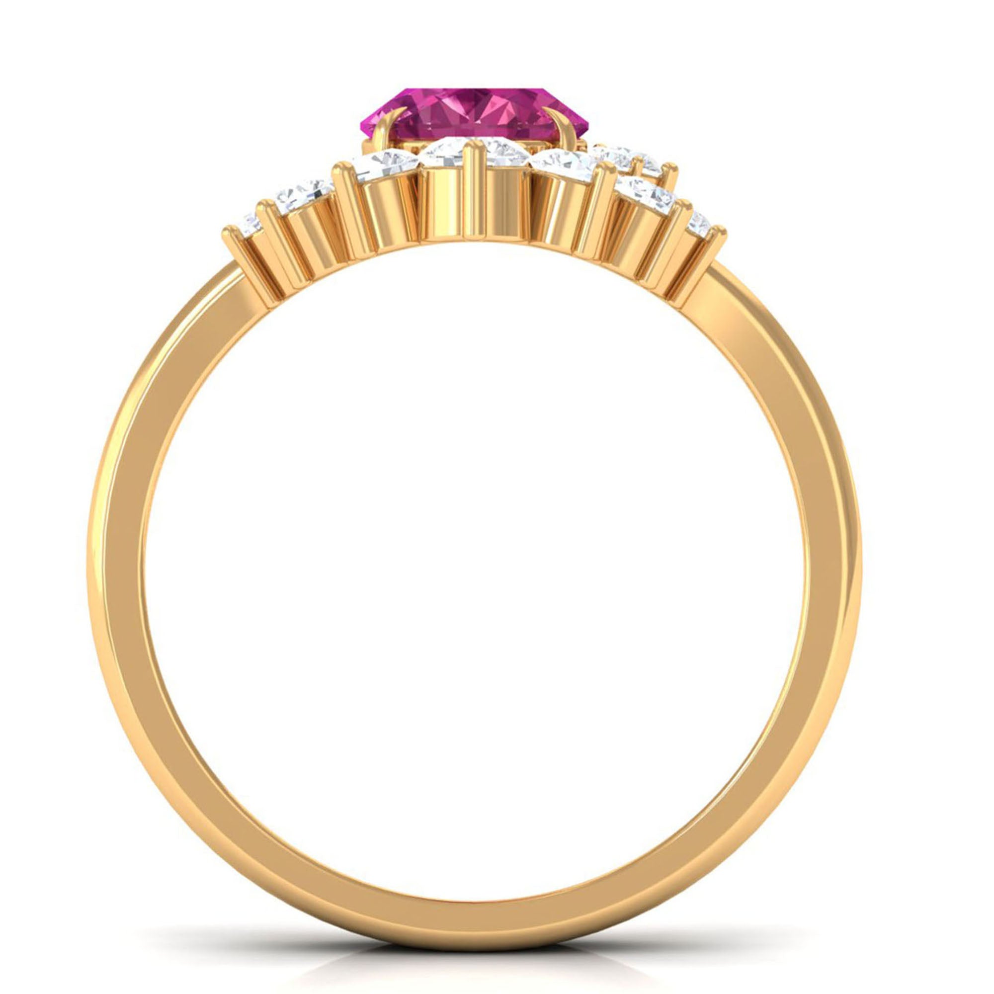 1 Carat Oval Pink Tourmaline and Diamond Wedding Ring Set AAA - Rosec Jewels