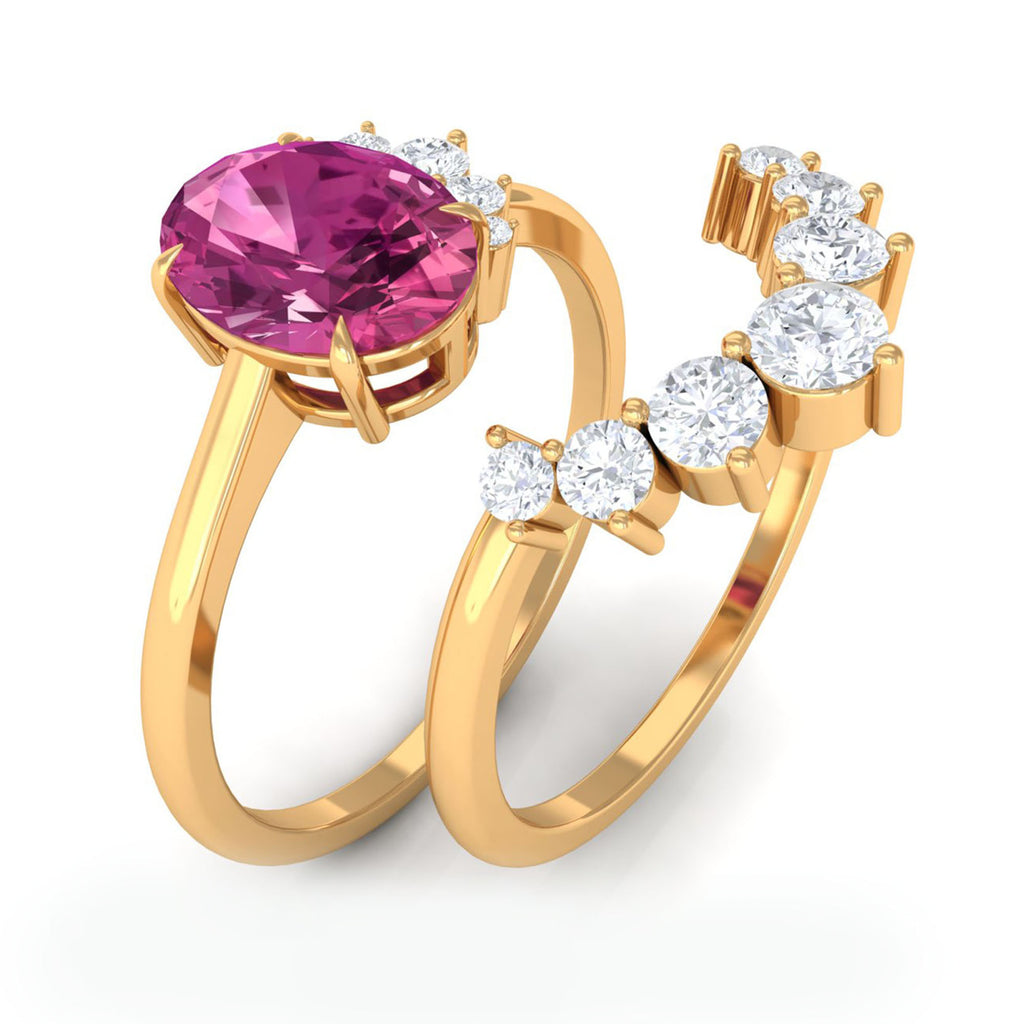 1.75 CT Pink Tourmaline and Moissanite Engagement Enhancer Ring Set Pink Tourmaline - ( AAA ) - Quality - Rosec Jewels