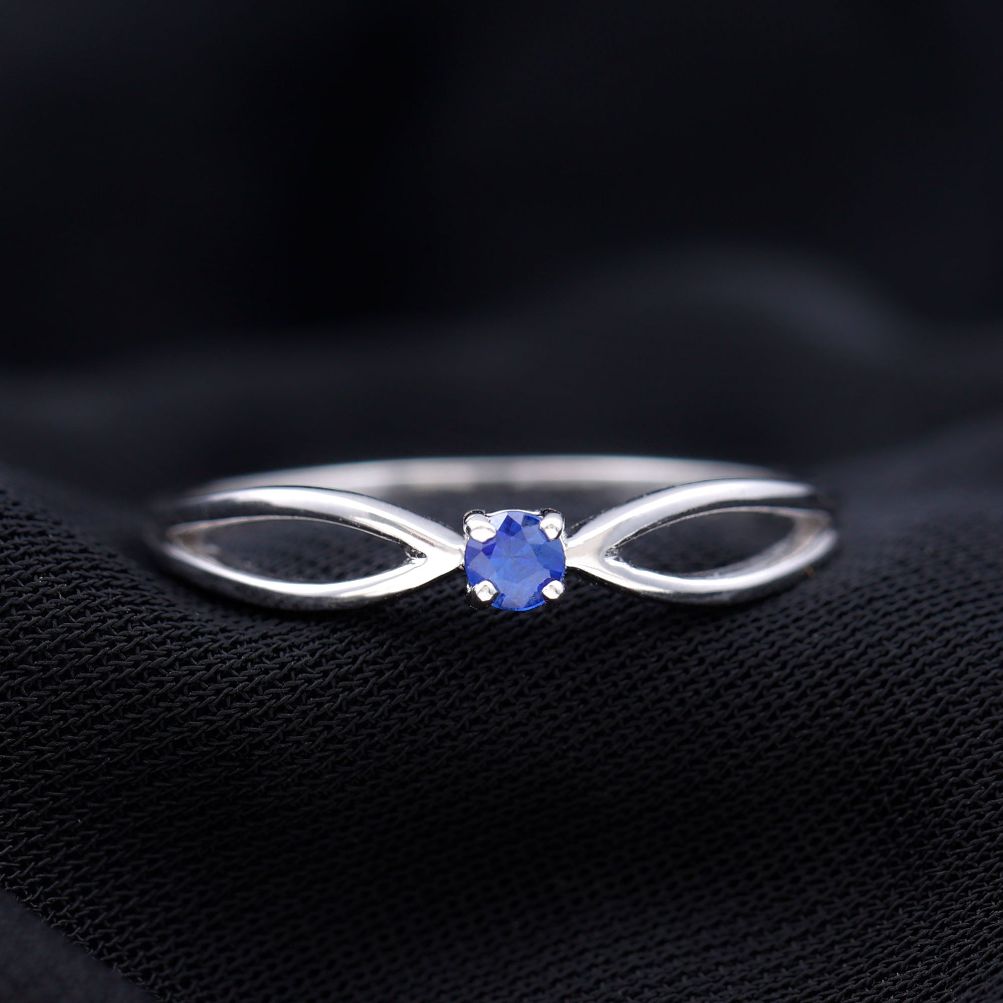 Real Blue Sapphire Minimal Promise Ring with Split Shank Blue Sapphire - ( AAA ) - Quality - Rosec Jewels