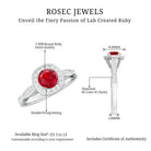 Rosec Jewels-Vintage Inspired Round Created Ruby Engagement Ring with Diamond Halo