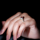 Rosec Jewels-Vintage Inspired Round Created Ruby Engagement Ring with Diamond Halo