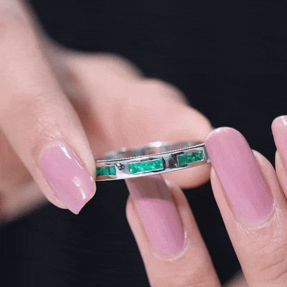 Rosec Jewels-Princess Cut Emerald Mens Wedding Band in Channel Setting