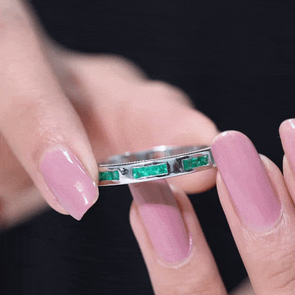 Princess Cut Emerald Wedding Band in Channel Setting Emerald - ( AAA ) - Quality - Rosec Jewels