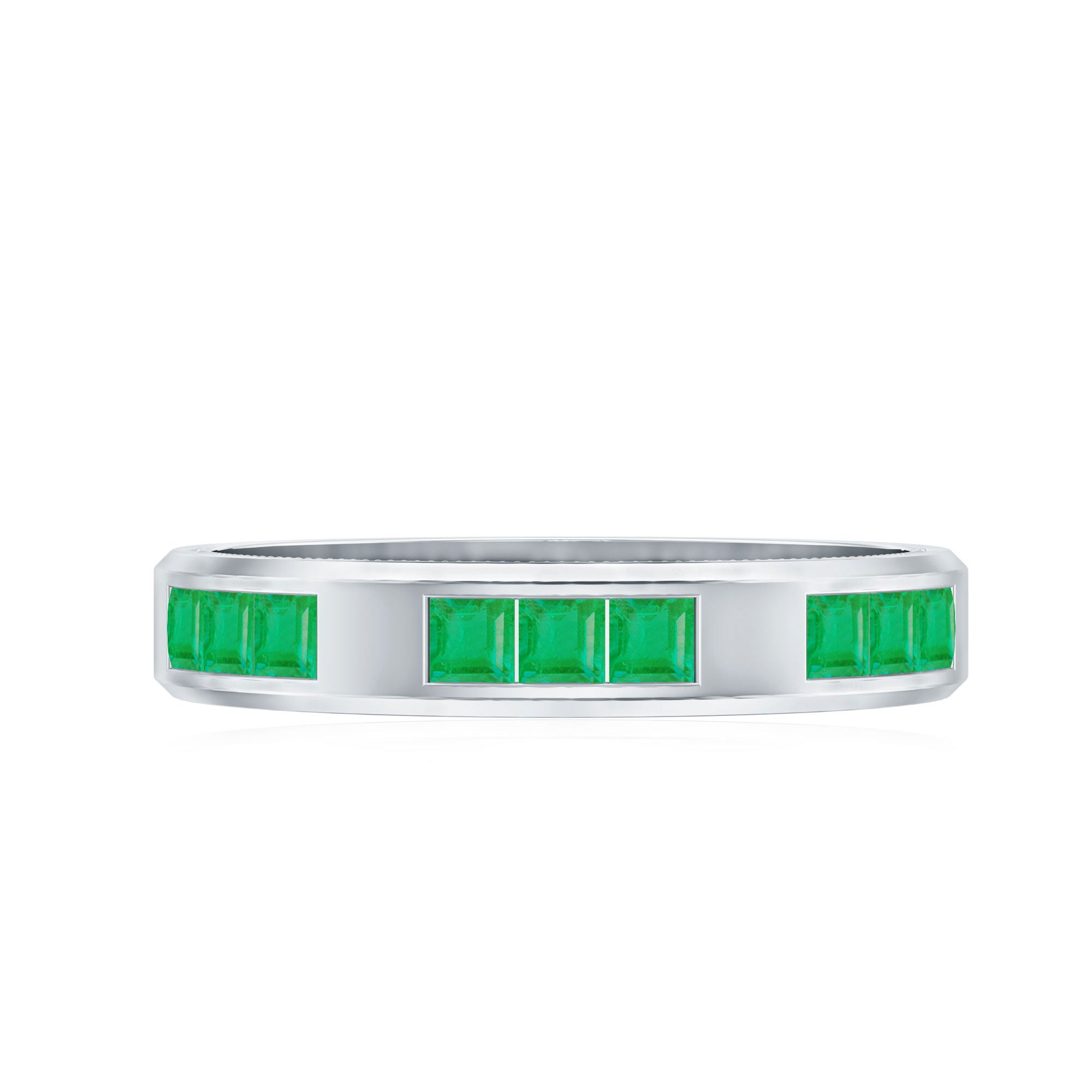 Rosec Jewels-Princess Cut Emerald Mens Wedding Band in Channel Setting