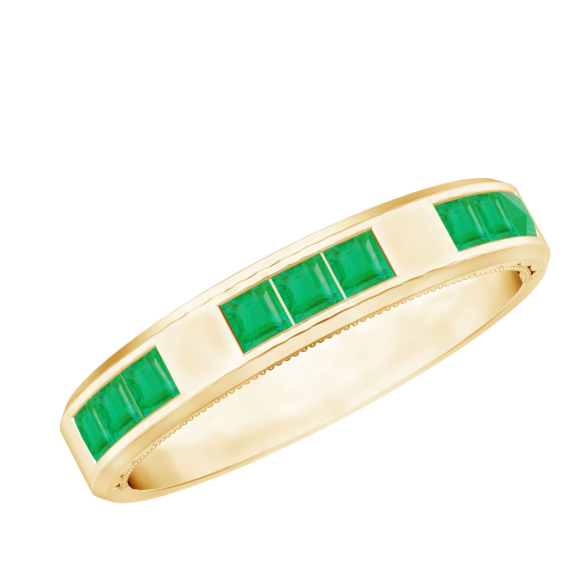 Rosec Jewels-Princess Cut Emerald Mens Wedding Band in Channel Setting