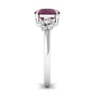 Round Rhodolite Solitaire Flower Engagement Ring with Diamond Rhodolite - ( AAA ) - Quality - Rosec Jewels