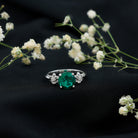 Certified Lab Grown Emerald Flower Engagement Ring with Diamond AAAA - Rosec Jewels