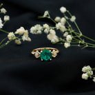 Certified Lab Grown Emerald Flower Engagement Ring with Diamond AAAA - Rosec Jewels