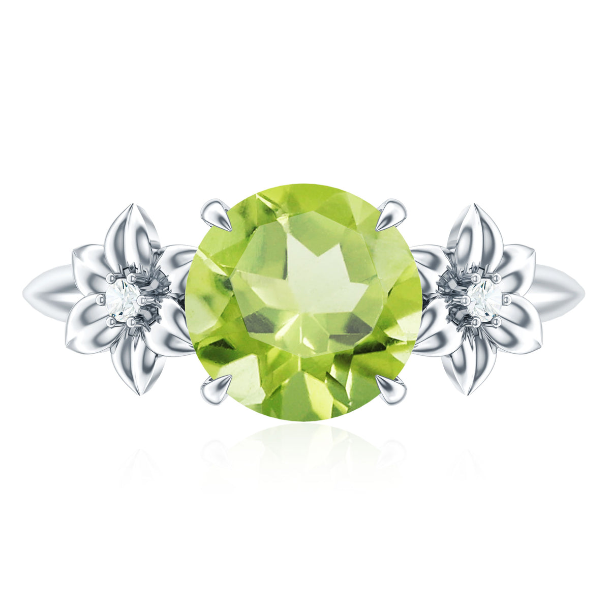 Natural 2 Carat Peridot Flower Engagement Ring with Diamond AAA - Rosec Jewels