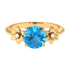 2 CT Round Swiss Blue Topaz Solitaire Flower Engagement Ring with Diamond Swiss Blue Topaz - ( AAA ) - Quality - Rosec Jewels