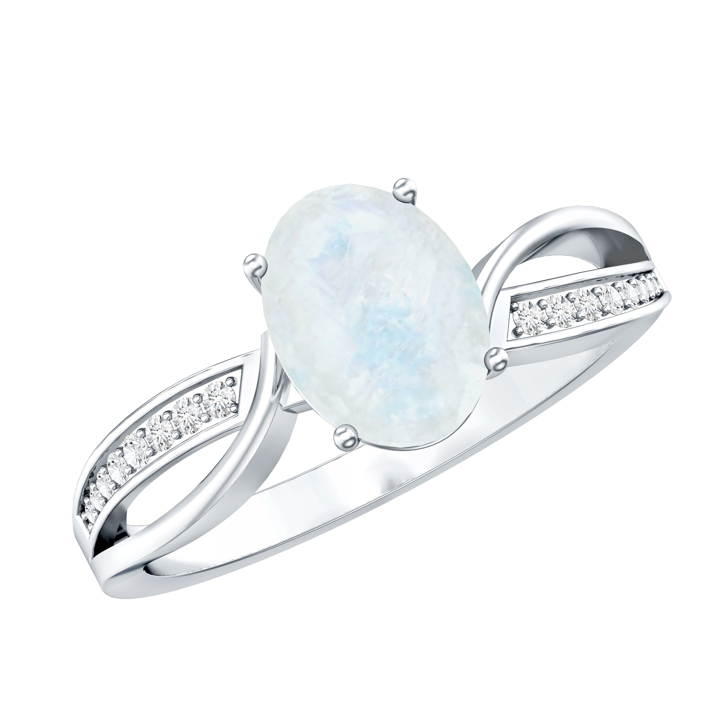 Oval Moonstone Infinity Engagement Ring with Diamond AAA - Rosec Jewels