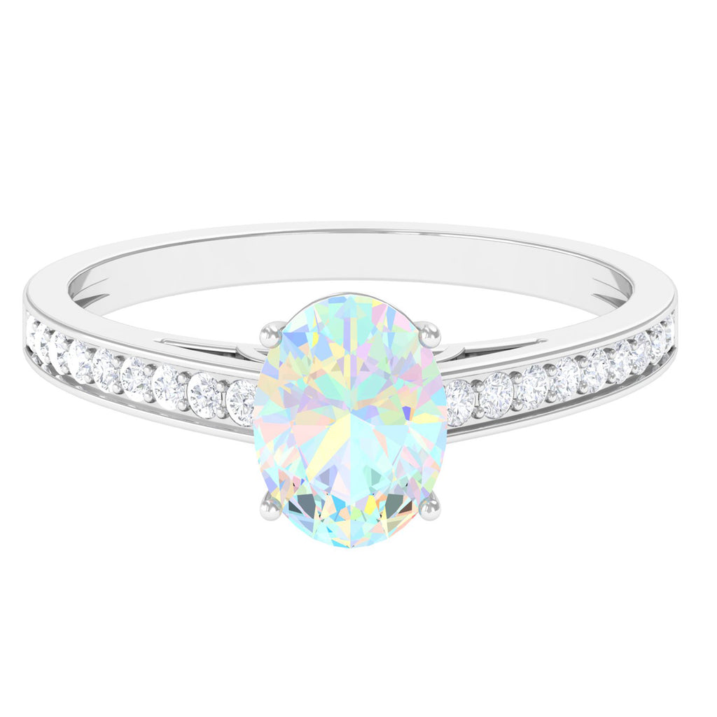 Rosec Jewels-2 CT Oval Shape Ethiopian Opal Solitaire Ring with Surface Prong Set Diamond