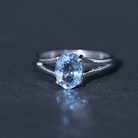 Rosec Jewels-Genuine Oval Aquamarine Solitaire Engagement Ring in Split Shank
