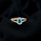 Rosec Jewels-Genuine Oval Aquamarine Solitaire Engagement Ring in Split Shank