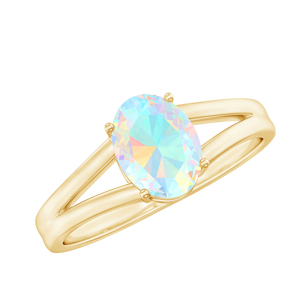 1.25 CT Oval Cut Solitaire Ethiopian Opal Split Shank Engagement Ring Ethiopian Opal - ( AAA ) - Quality - Rosec Jewels