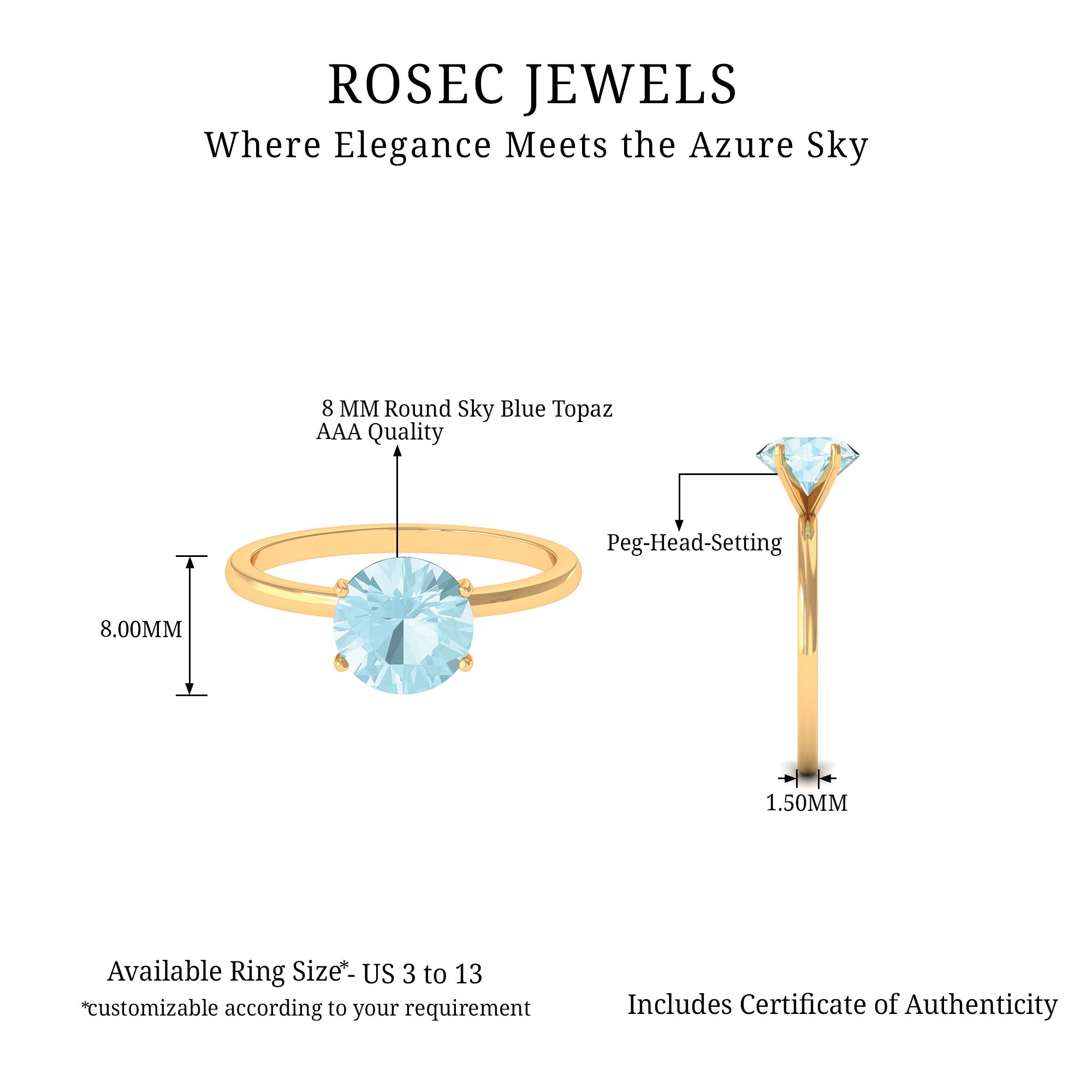Simple Round Sky Blue Topaz Solitaire Ring Sky Blue Topaz - ( AAA ) - Quality - Rosec Jewels