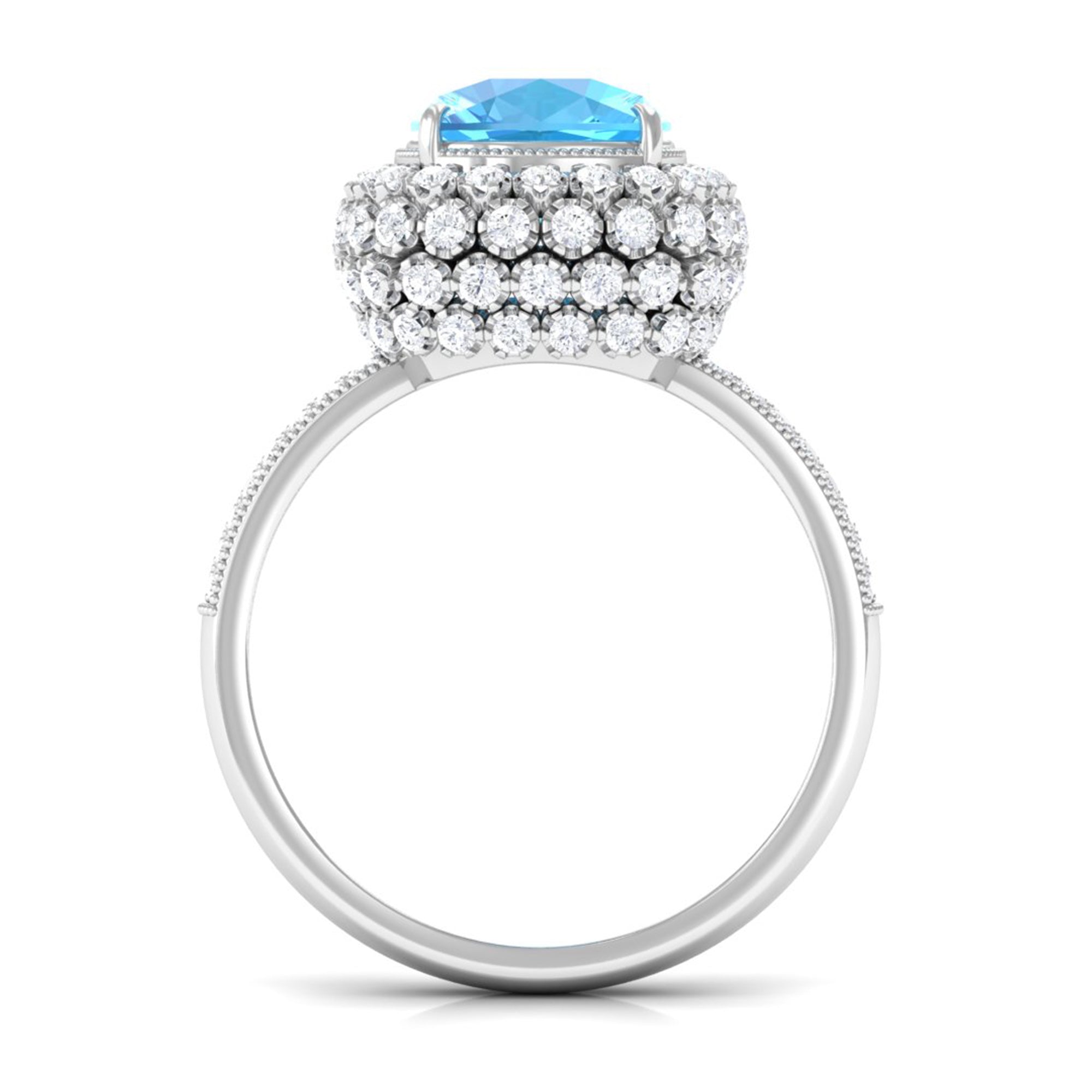 Cushion Cut Swiss Blue Topaz Statement Engagement Ring with Moissanite Swiss Blue Topaz - ( AAA ) - Quality - Rosec Jewels