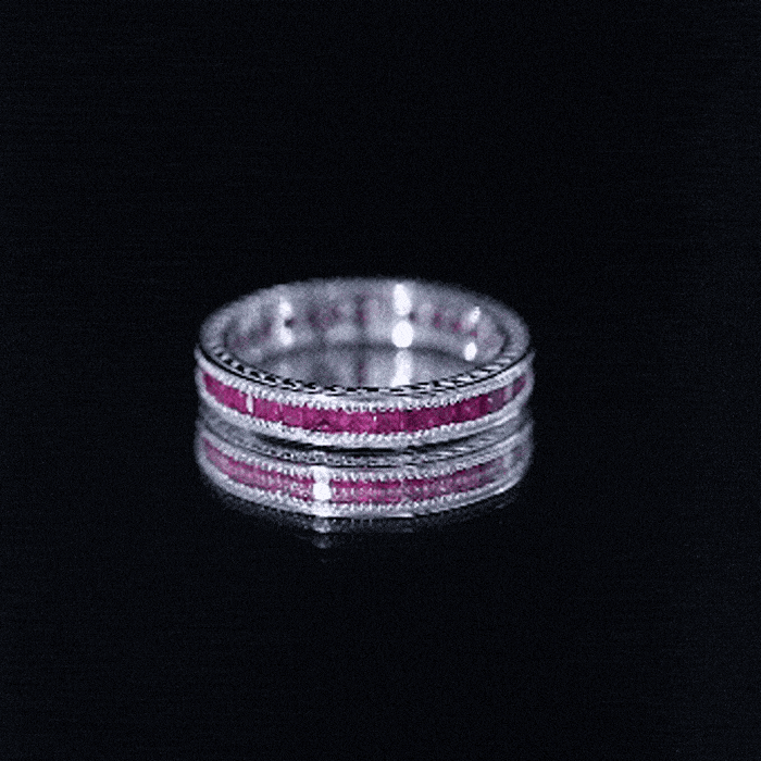 Rosec Jewels-Genuine 1.7 Carat Princess Cut Ruby Eternity Wedding Ring for Women