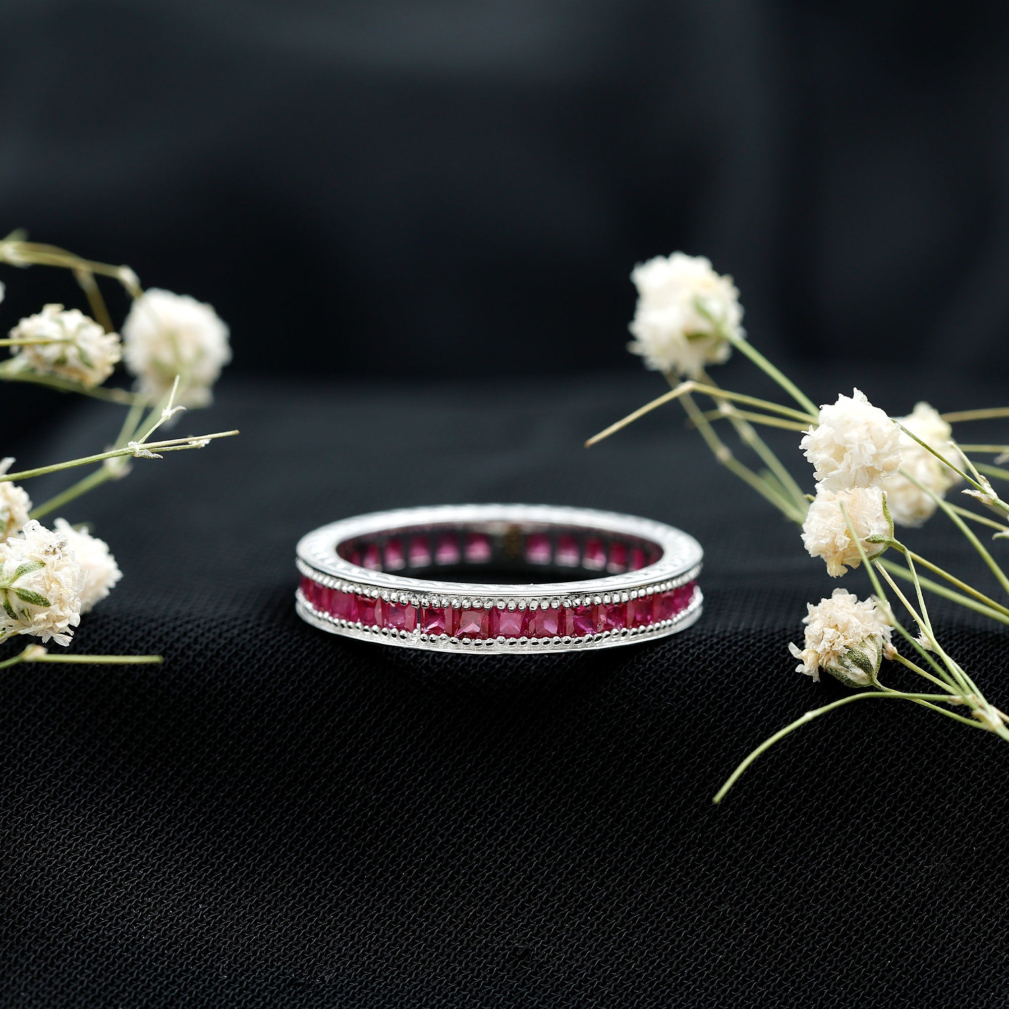 Rosec Jewels-Genuine 1.7 Carat Princess Cut Ruby Eternity Wedding Ring for Women