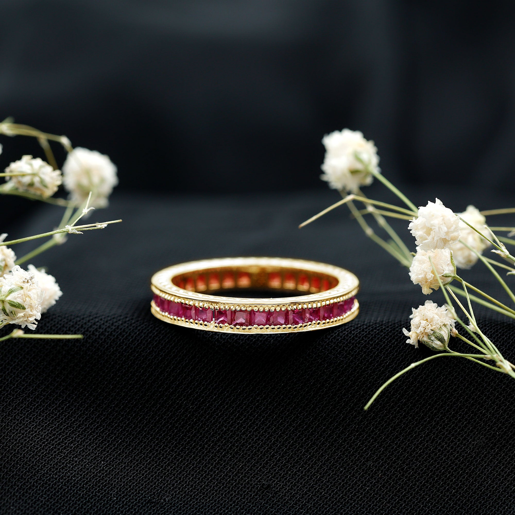 Rosec Jewels-Genuine 1.7 Carat Princess Cut Ruby Eternity Wedding Ring for Women