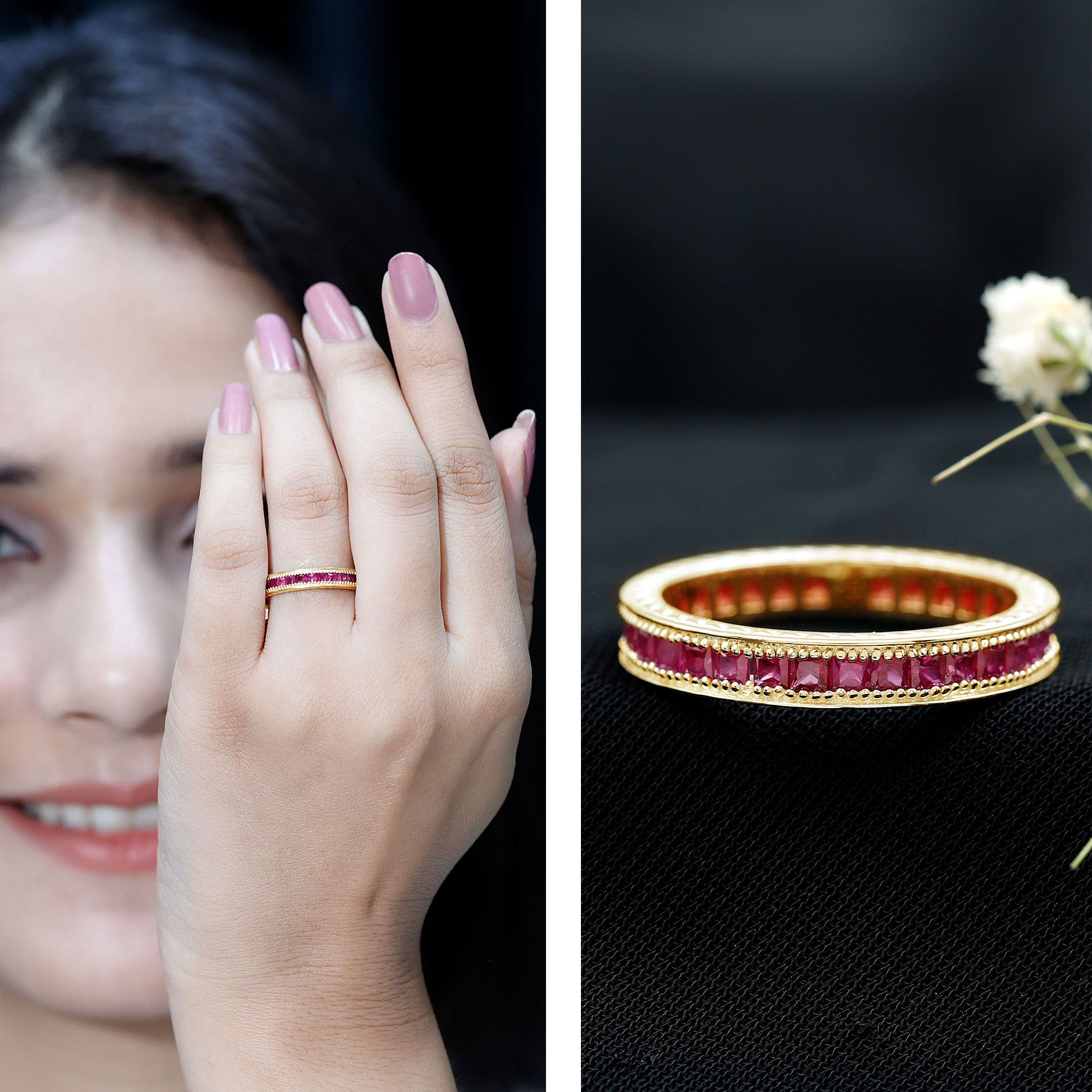 Rosec Jewels-Genuine 1.7 Carat Princess Cut Ruby Eternity Wedding Ring for Women