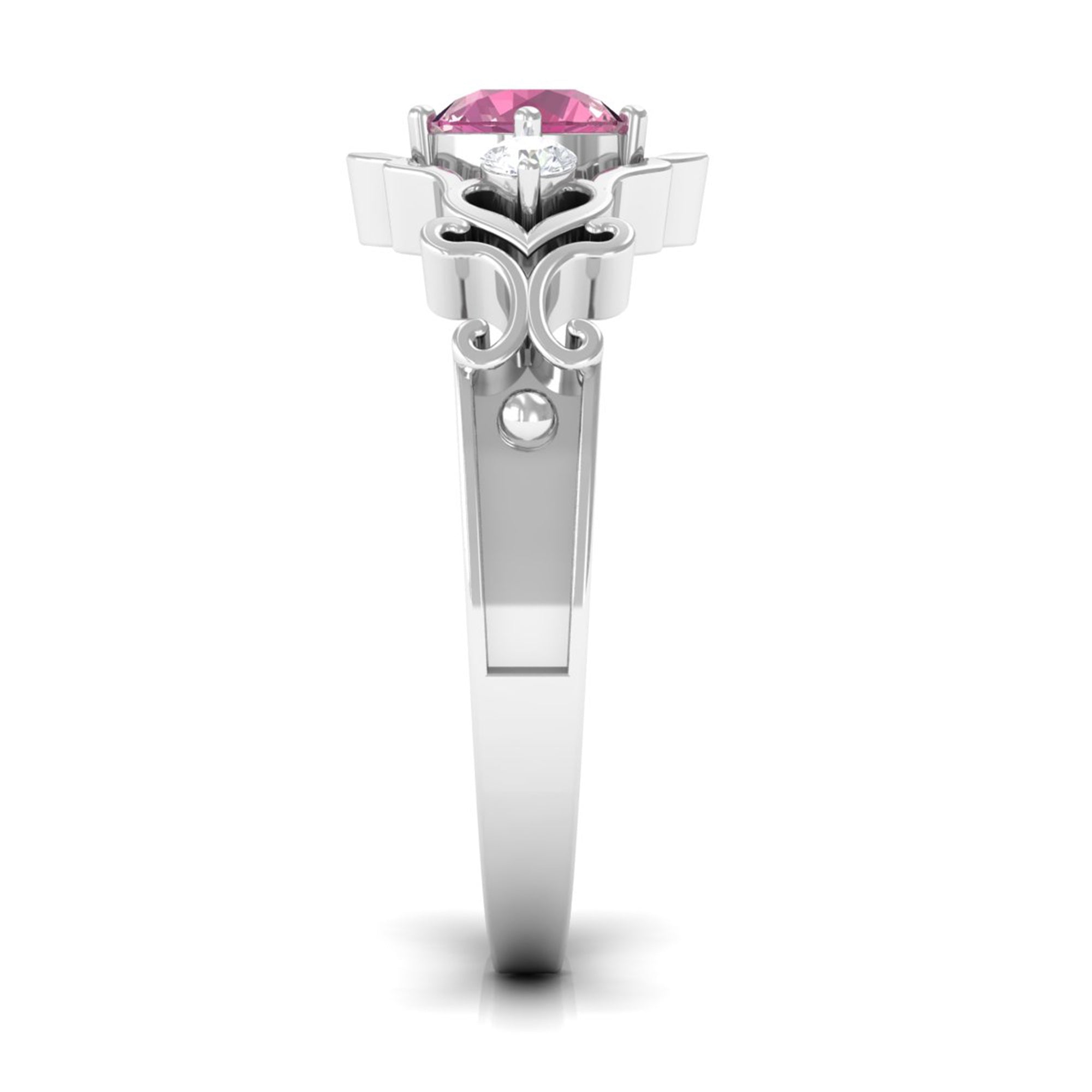 0.50 CT Pink Tourmaline and Diamond Cut Out Antique Ring Pink Tourmaline - ( AAA ) - Quality - Rosec Jewels