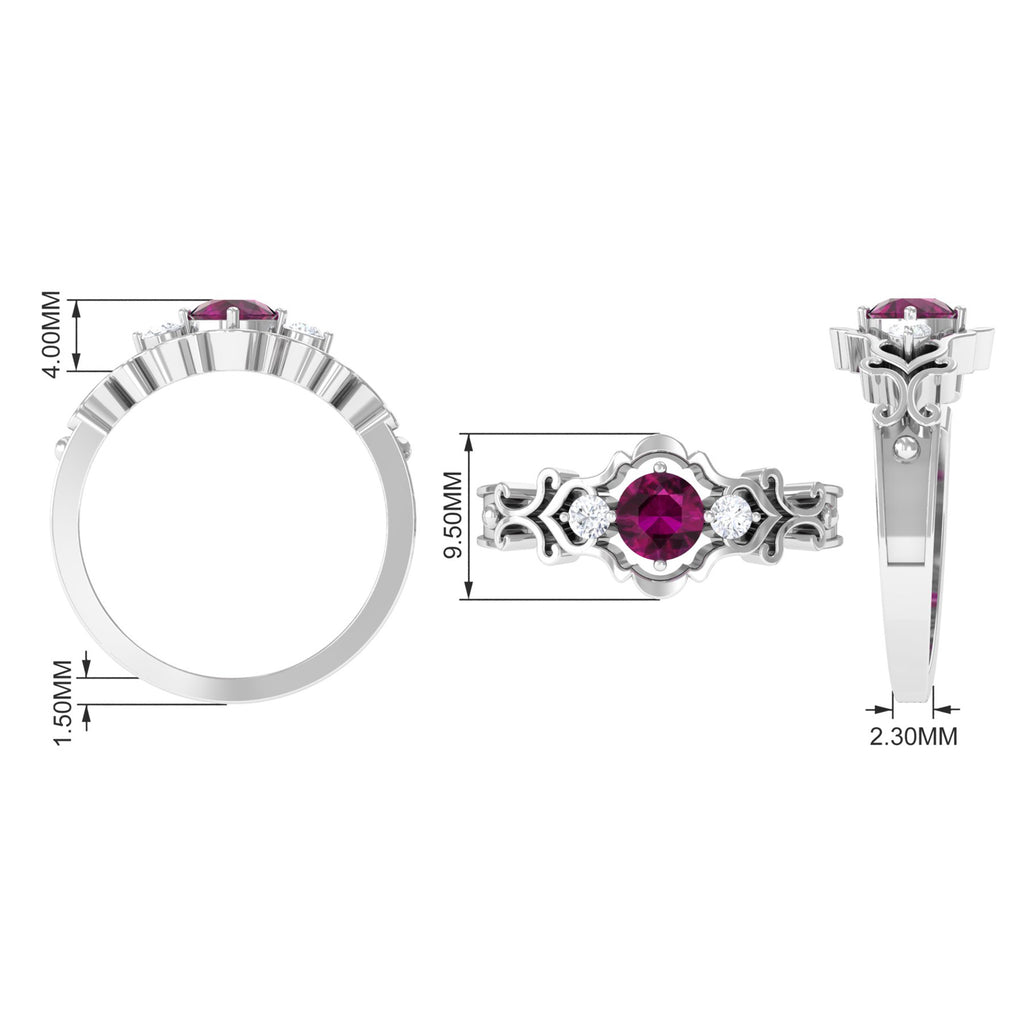 0.75 CT Rhodolite and Diamond Cut Out Antique Ring Rhodolite - ( AAA ) - Quality - Rosec Jewels