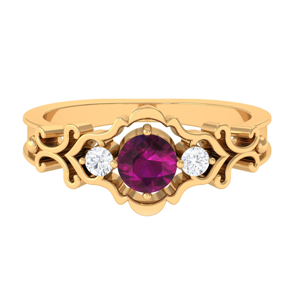 0.75 CT Rhodolite and Diamond Cut Out Antique Ring Rhodolite - ( AAA ) - Quality - Rosec Jewels