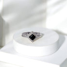 Rosec Jewels-Real Black Onyx and Diamond Princess Cut Engagement Ring With Ring Guard