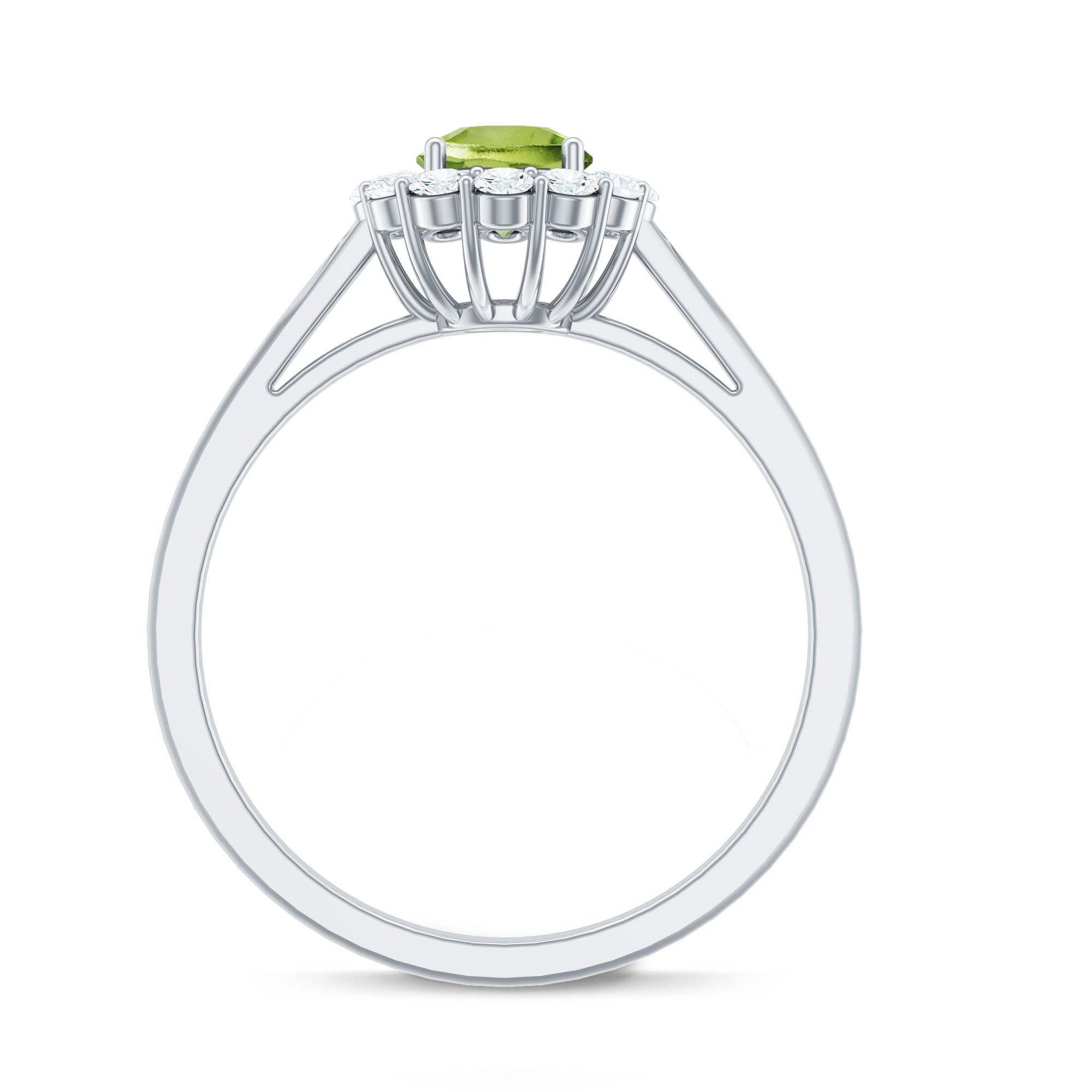 Natural Half Carat Peridot Engagement Ring with Diamond Halo AAA - Rosec Jewels